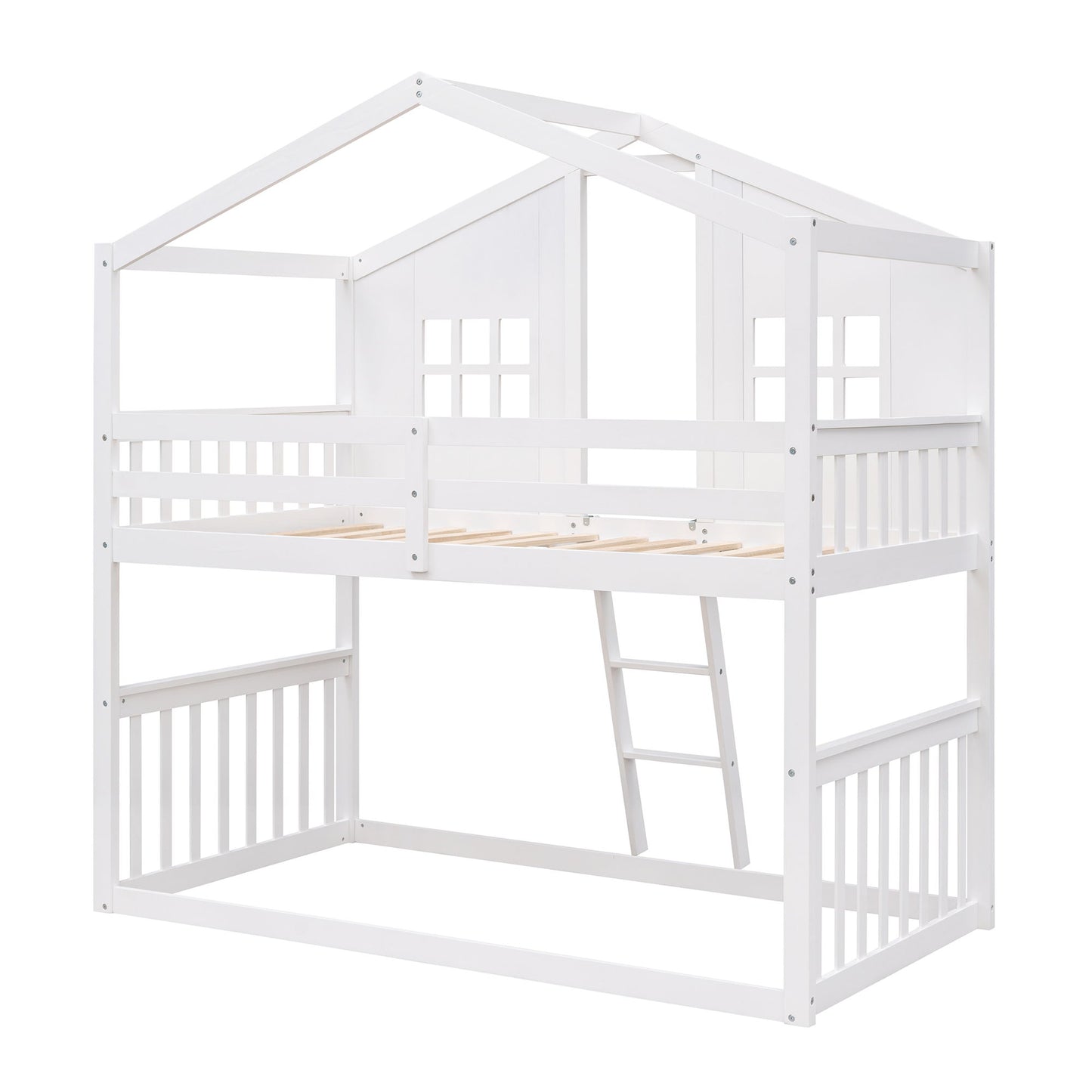 House Bunk Bed With Ladder, Wood Bed
