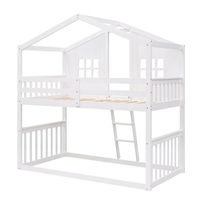 House Bunk Bed With Ladder, Wood Bed