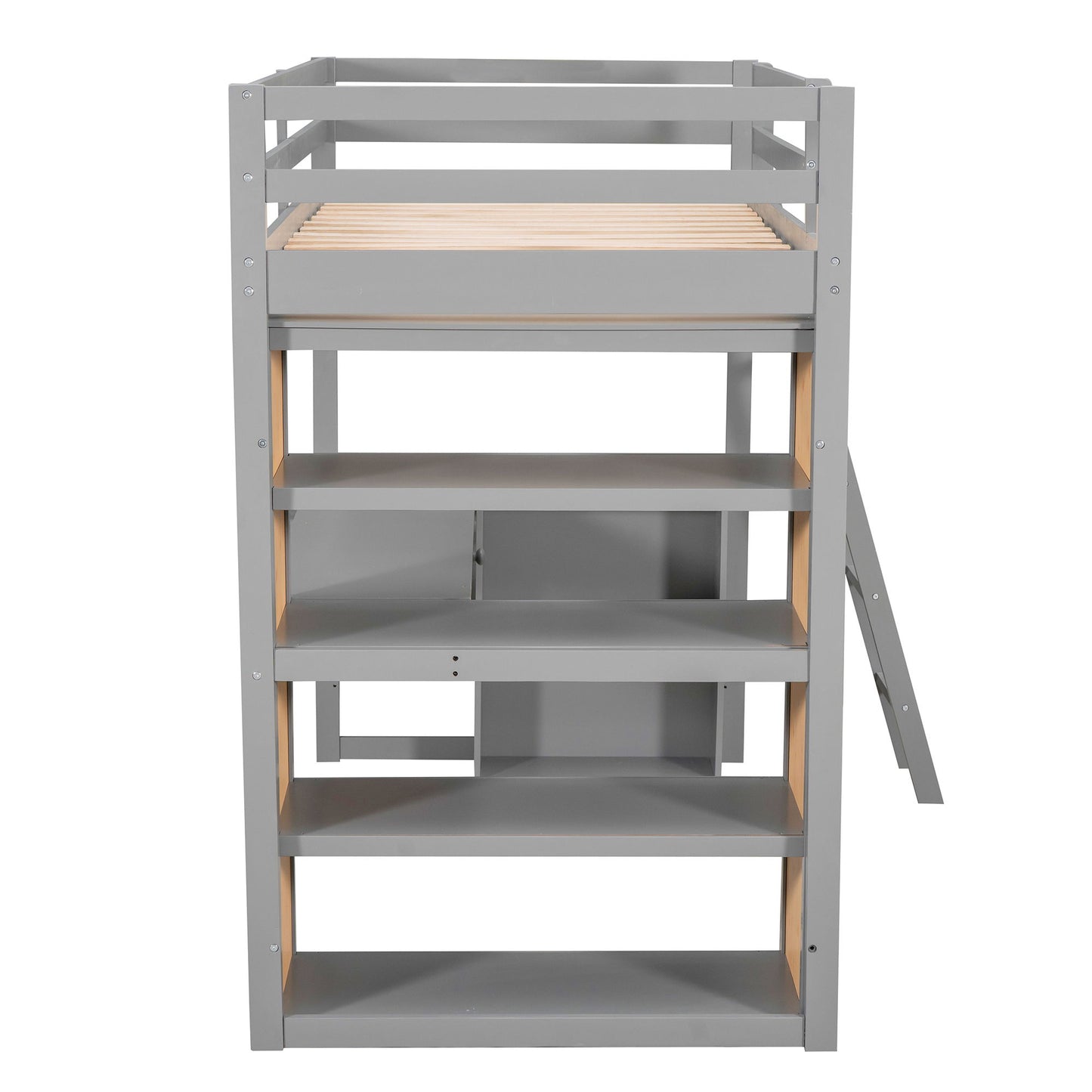 Loft Bed With Ladder, Shelves, And Desk