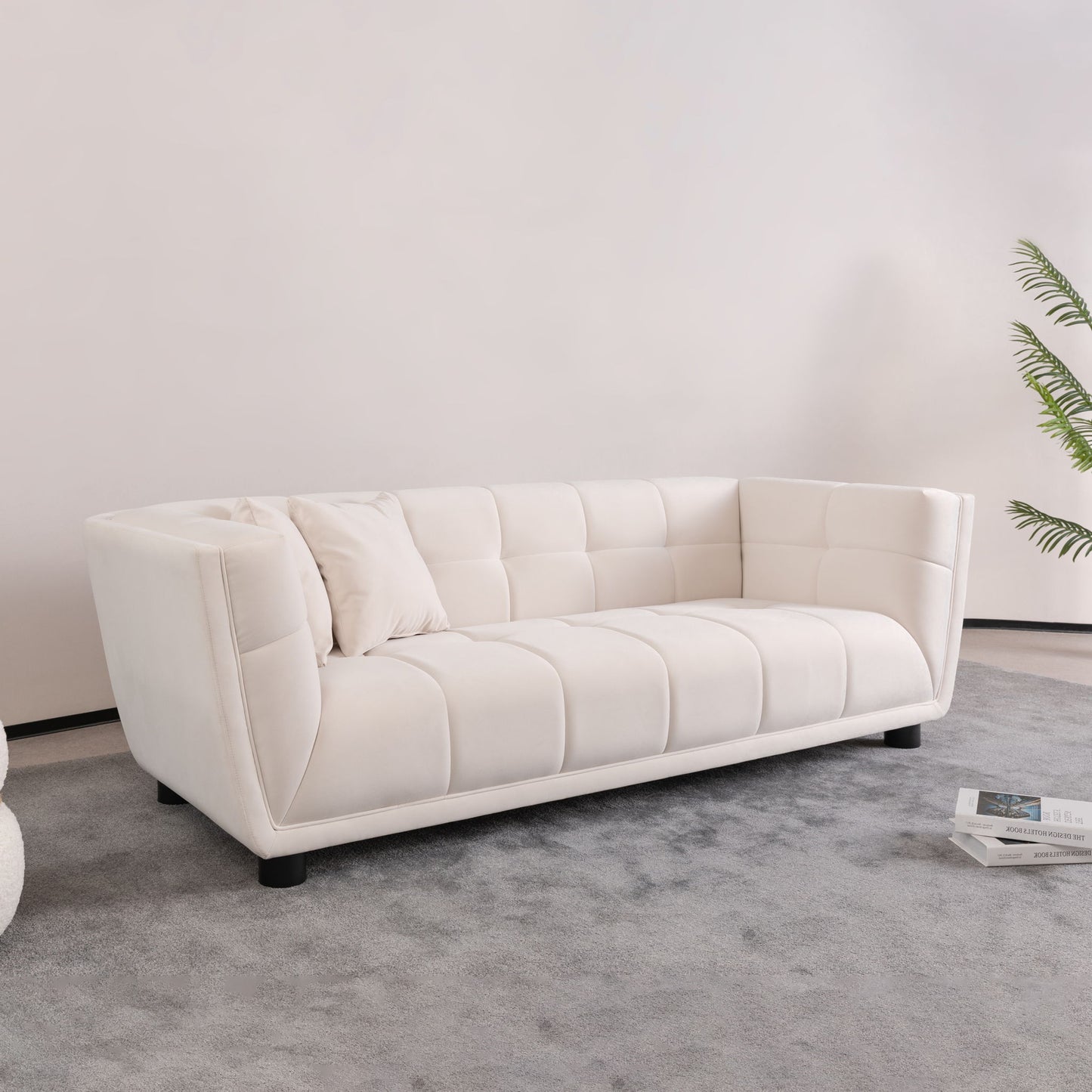 Mid-Century Modern Style Sofa With Velvet Fabric And Solid Wood Feet For 2 People