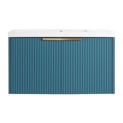 Contemporary Wall Mounted Bathroom Vanity With Resin Double Sink