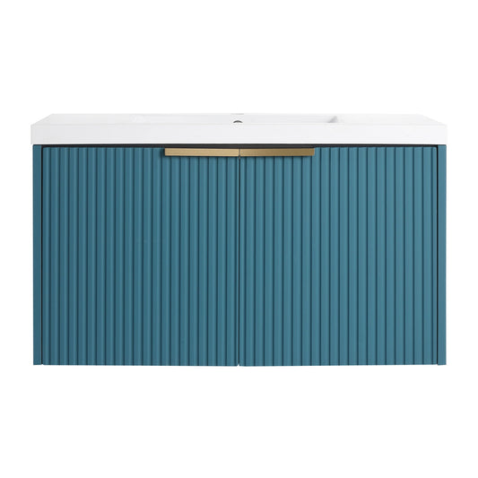 Contemporary Wall Mounted Bathroom Vanity With Resin Double Sink