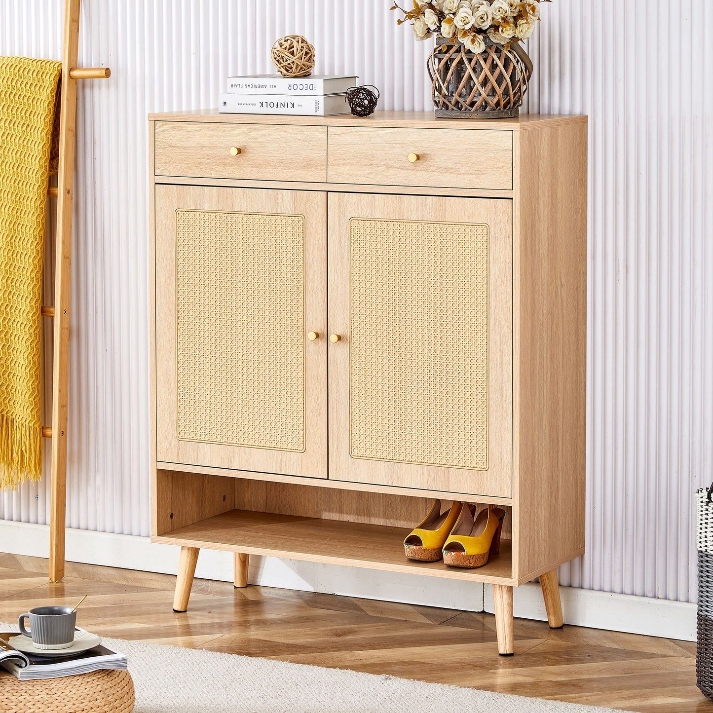 Modern Minimalist Rattan Shoe Cabinet, Elegant Storage Solution