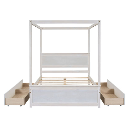 Canopy Platform Bed With Drawers, Support Slats, No Box Spring Needed