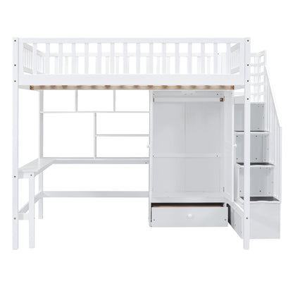 Loft Bed With Bookshelf, Drawers, Desk, And Wardrobe