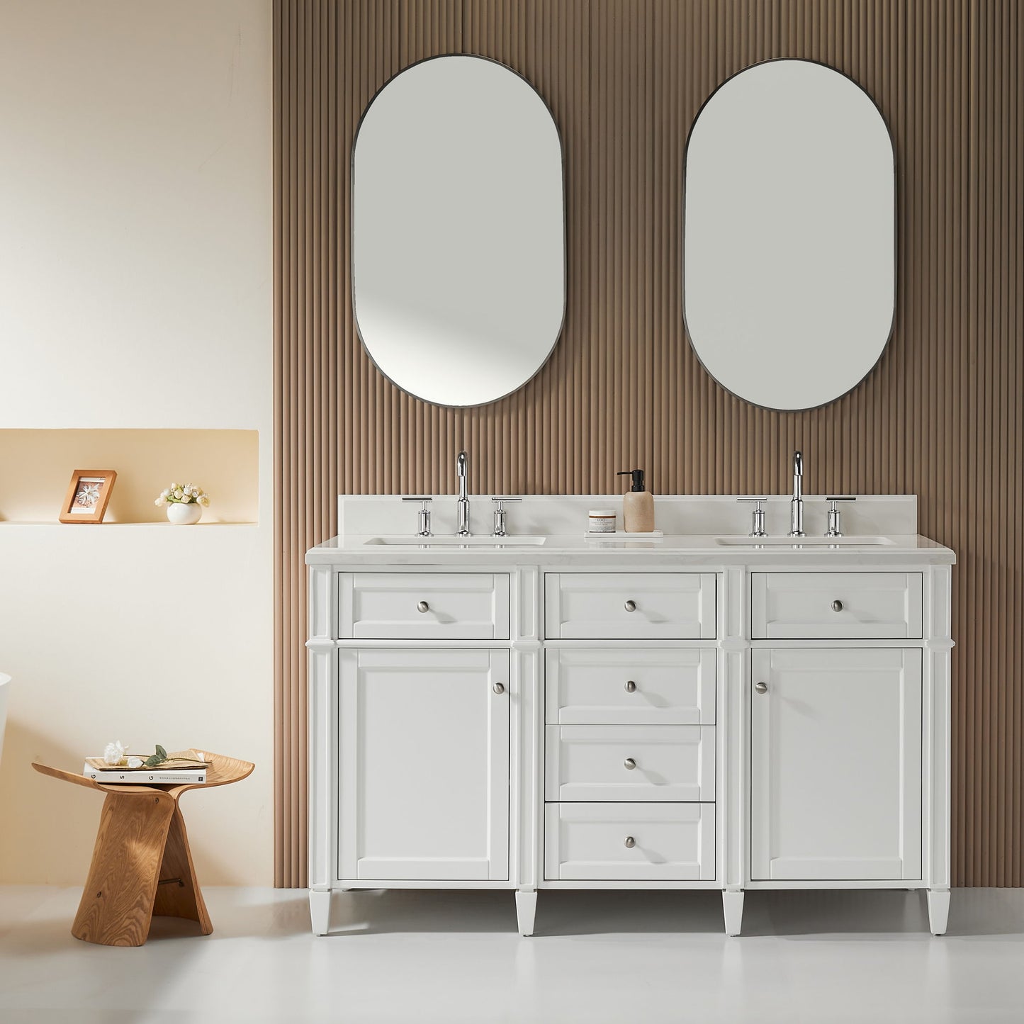Fully Assembled 60'' Freestanding Double Sinks Bathroom Vanity With Quartz Top - White