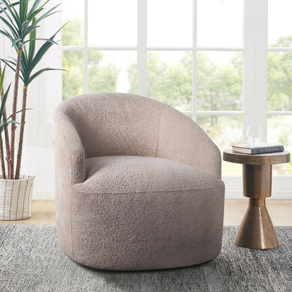 Modern Upholstered 360 Degree Swivel Chair Faux Fabric Solid Wood Frame - Beige