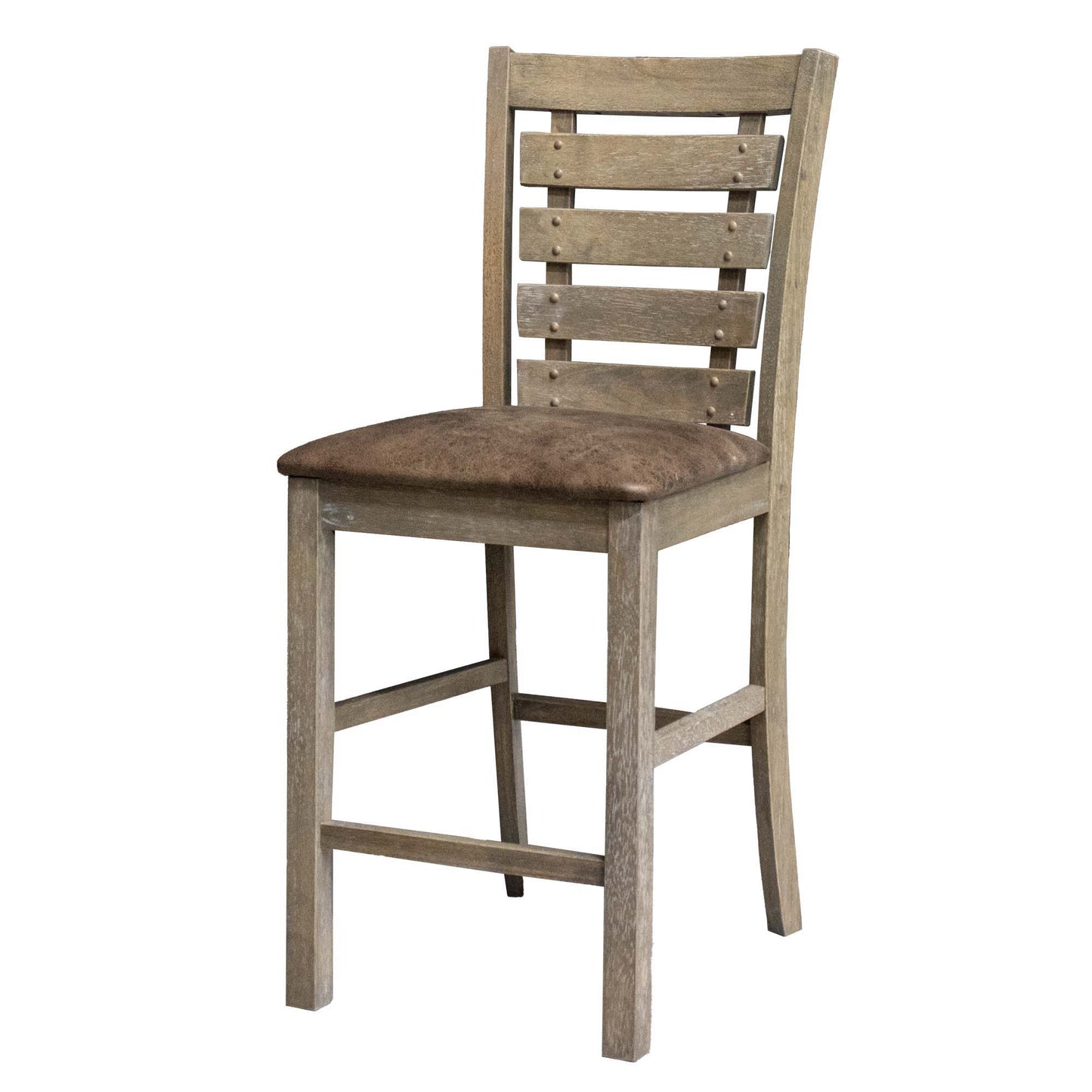 Dining Counter Height Chairs Modern Farmhouse Rustic Look Distressed Design Ladderback Solid Wood (Set of 2) - Grayish Brown
