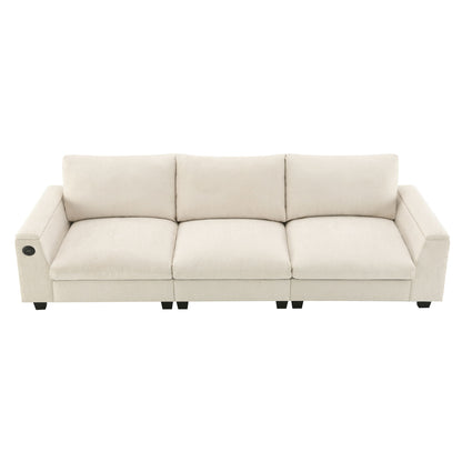 Sectional With Bluetooth Speaker Comfy Cloud Couch Set With Drop Down Table Cup Holders, USB Charger Storage Armrest Wide Seat Sofa