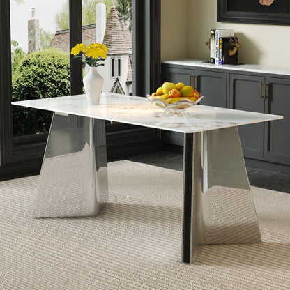 Luxurious Dining Table With Stainless Steel Butterfly Legs, Scratch & Heat Resistant