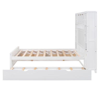 Bed With All In One Cabinet, Shelf And Sockets, Trundle