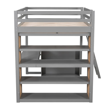 Loft Bed With Ladder, Shelves, And Desk