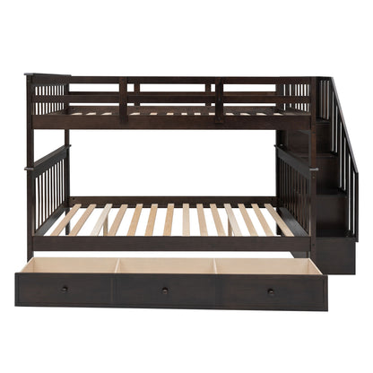 Stairway Bunk Bed With Storage And Guard Rail For Bedroom