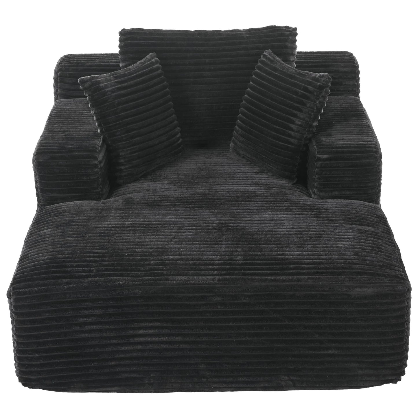 Modern Corduroy Chaise Lounge Sofa Bed With Removable Pillows, Upholstered Sleeper Sofa - Black