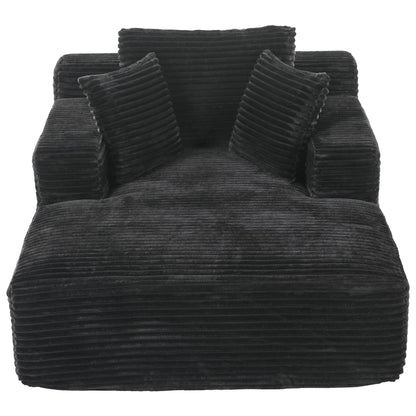 Modern Corduroy Chaise Lounge Sofa Bed With Removable Pillows, Upholstered Sleeper Sofa - Black