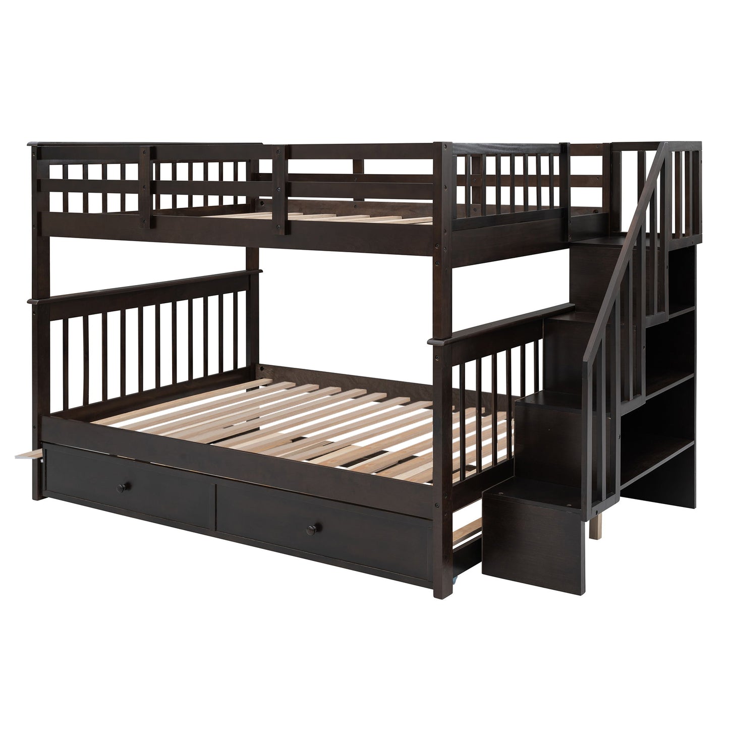Stairway Bunk Bed With Storage And Guard Rail For Bedroom