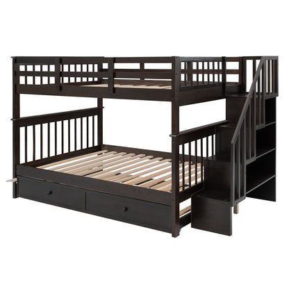 Stairway Bunk Bed With Storage And Guard Rail For Bedroom