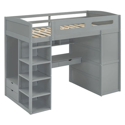 Loft Bed With Desk, Wardrobes, 4 Drawers And 4 Shelves