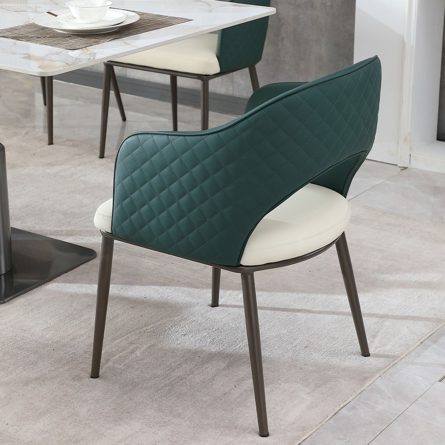 Dining Chairs, Modern Faux Leather Dining Metal Legs (Set of 2) - Green