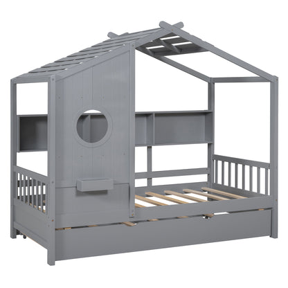 Modern Design House Bed With Storage Shelf