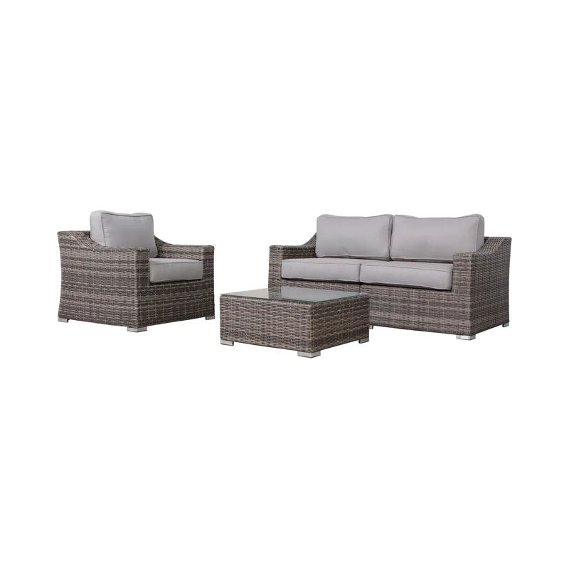 Outdoor Wicker Conversation Set With Cushions, All Weather