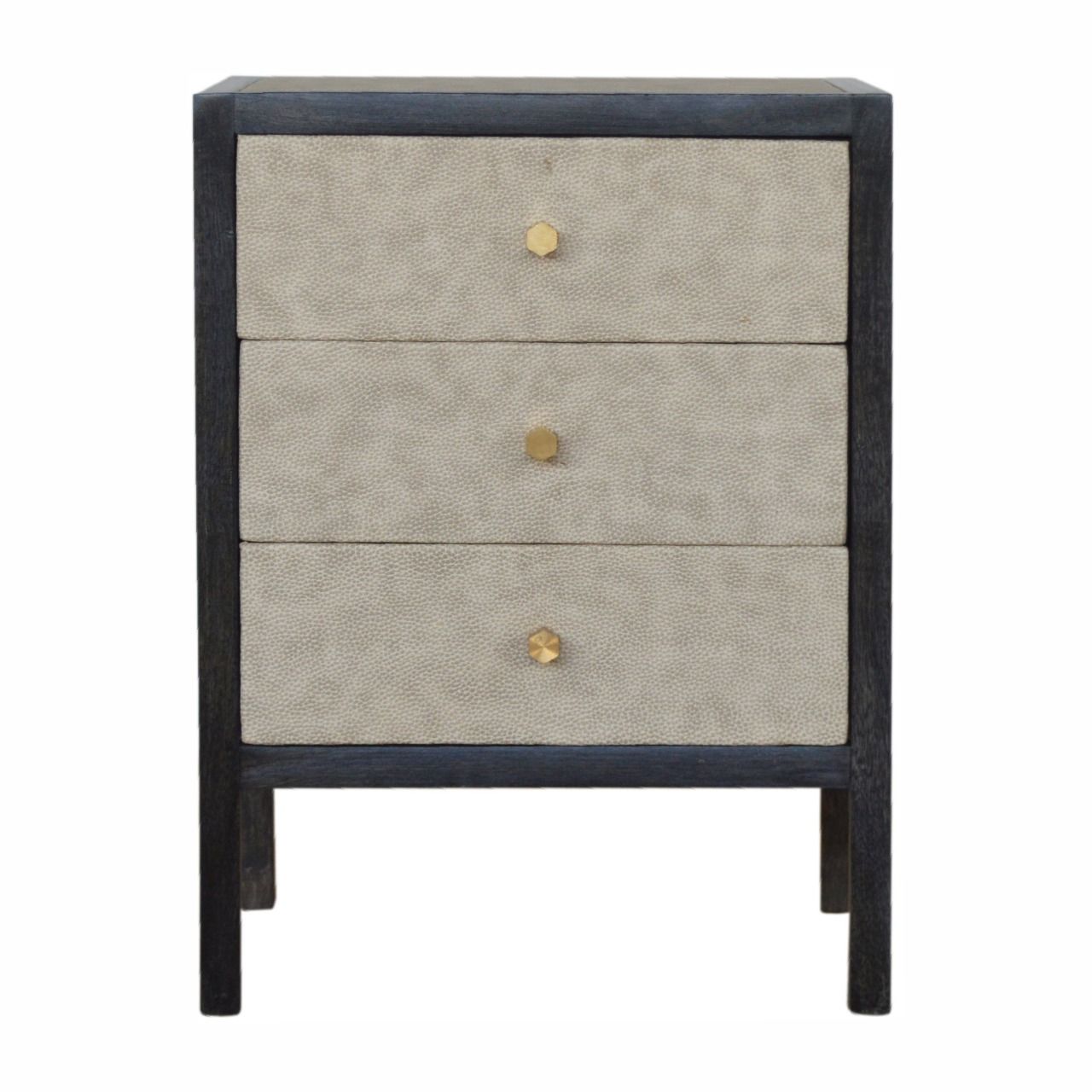 Faux Leather Nightstand, 3 Drawer - Black