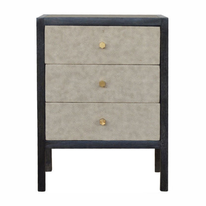 Faux Leather Nightstand, 3 Drawer - Black