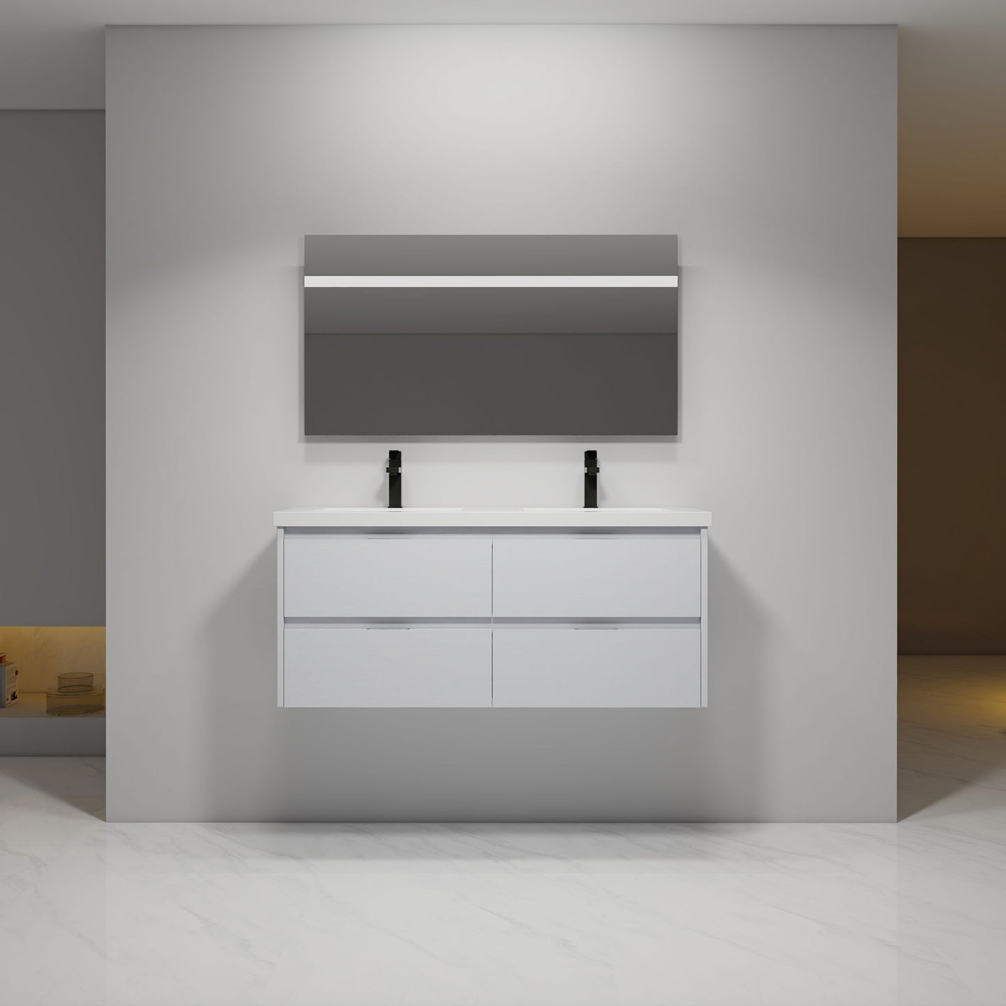 Modern Floating Bathroom Vanity With Dual Resin Sink, Soft Close Drawers