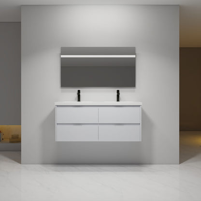 Modern Floating Bathroom Vanity With Dual Resin Sink, Soft Close Drawers
