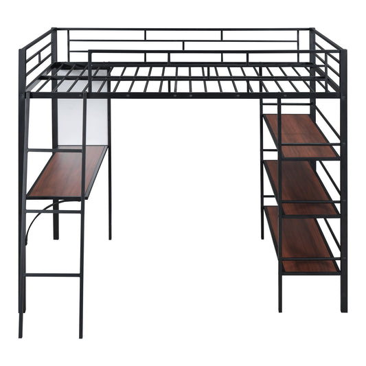 Bed With 3 Layers Of Shelves And Desk, Stylish Frame Bed