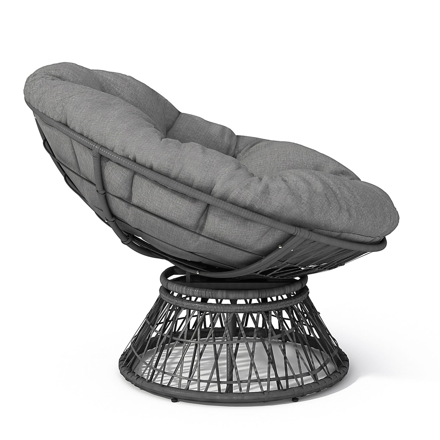 Ergonomic Wicker Chair With Cloud Thick Density Cushion, 3 Proof Cover High Capacity Iron Frame Fluid 360° Swivel