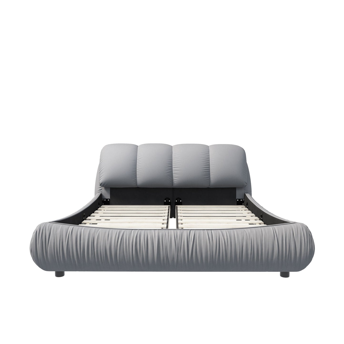 Luxury Upholstered Platform Bed With Oversized Padded Backrest And Solid Wood Frame