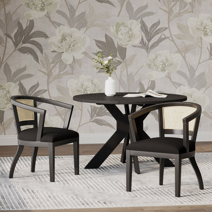 Elegant Dining Chair With Cane Web Backrests And Velvet Upholstery