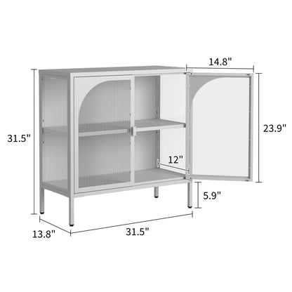 Metal Sideboard Cabinet, Accent Storage Cabinet With 2 Glass Doors, Modern Coffee Bar Cabinet With Adjustable Shelves 154 Lbs Capacity For Kitchen, Living Room And Hallway