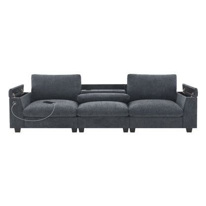 Sectional With Bluetooth Speaker Comfy Cloud Couch Set With Drop Down Table Cup Holders, USB Charger Storage Armrest Wide Seat Sofa