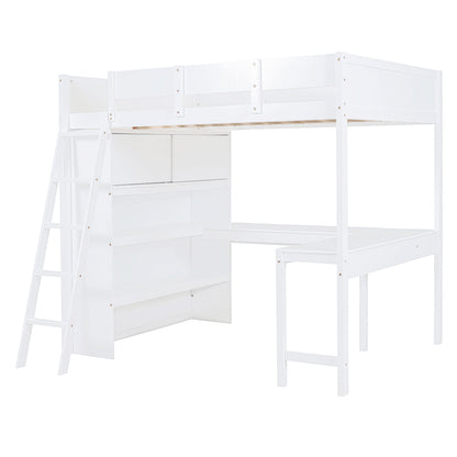 Modern Loft Bed With Desk And Shelves