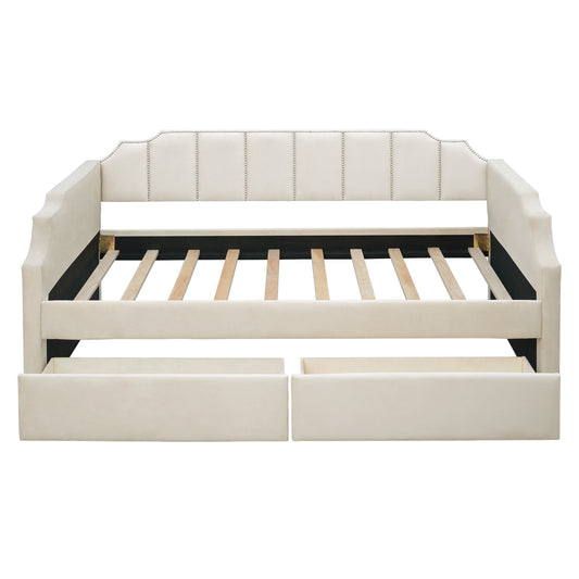 Upholstered Daybed With Drawers, Slat Support