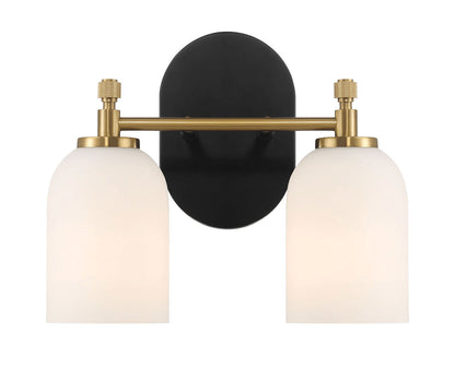 Vortex - 2 Lights Vanity In Traditional Style For Over Bathroom Mirror Wall Sconce - Black / Gold / White