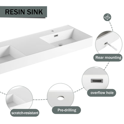 Contemporary Wall Mounted Bathroom Vanity With Dual Resin Sink And Soft Close Drawer