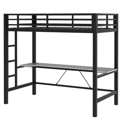 Gaming Metal Loft Bed Frame With LED Light, USB Charge Station And Desk