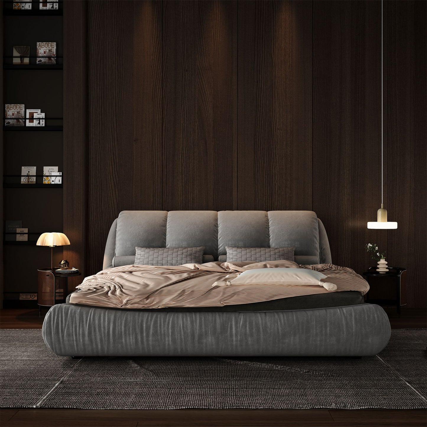 Luxury Upholstered Platform Bed With Oversized Padded Backrest And Solid Wood Frame