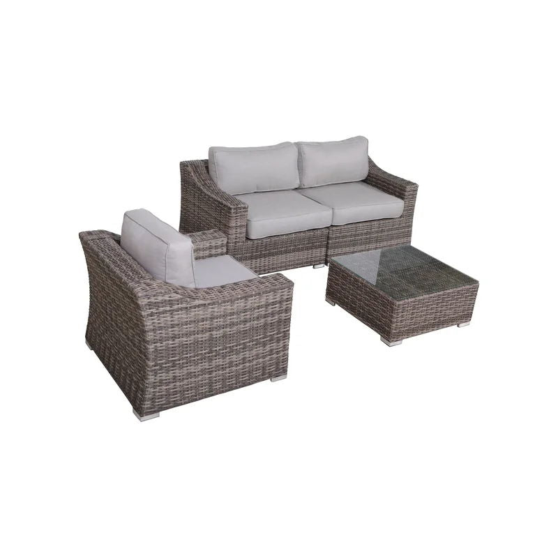 Outdoor Wicker Conversation Set With Cushions, All Weather