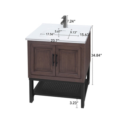 Modern Freestanding Bathroom Vanity With Ceramic Sink, Hot And Cold Faucet, Storage Cabinet & Open Shelf