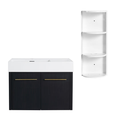 Modern Wall Mounted Bathroom Vanity With Resin Sink And Storage Rack