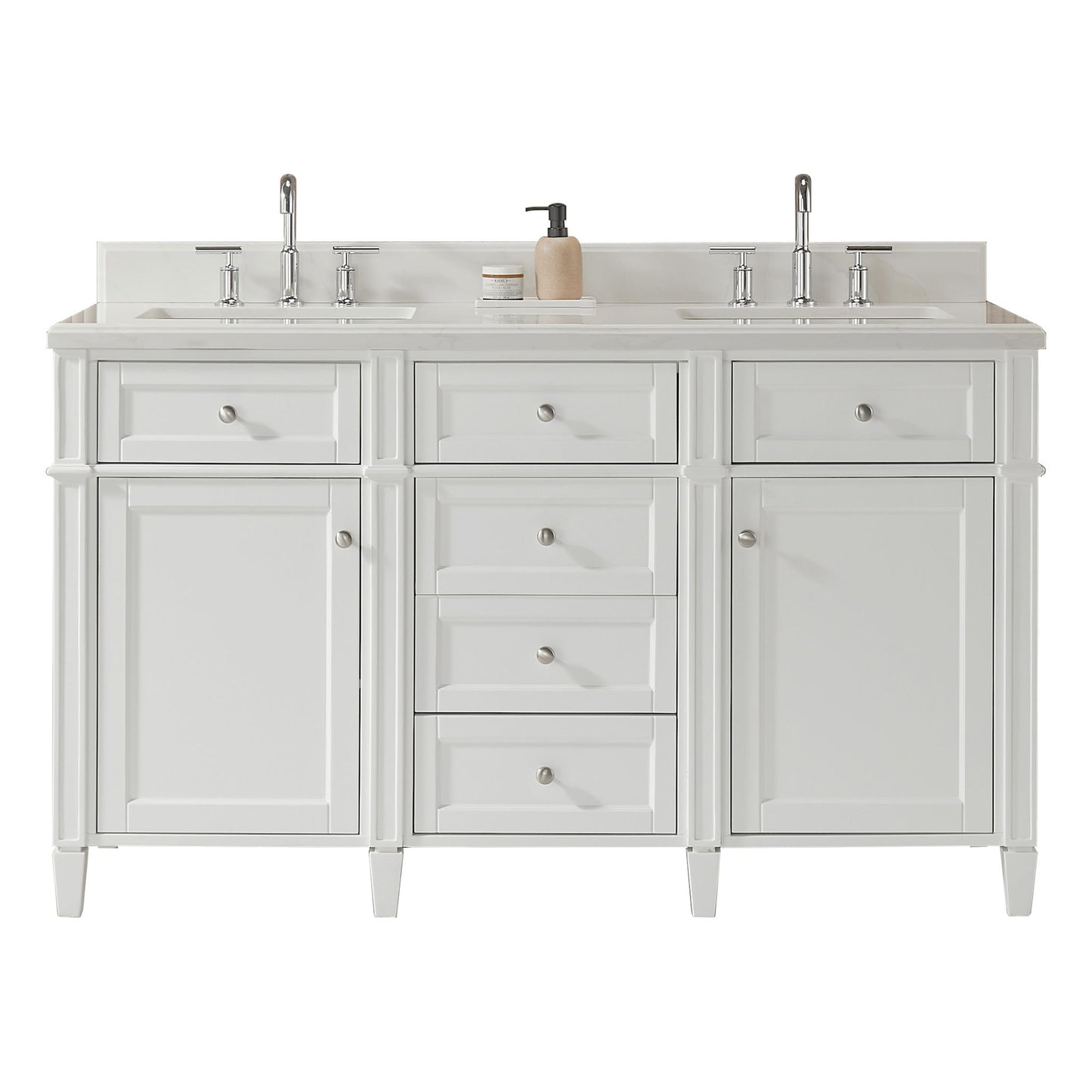 Fully Assembled 60'' Freestanding Double Sinks Bathroom Vanity With Quartz Top - White