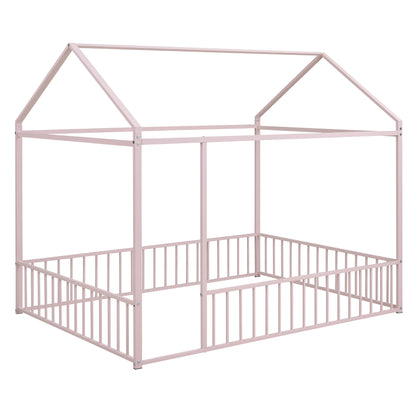 Metal Bed House Bed Frame With Fence