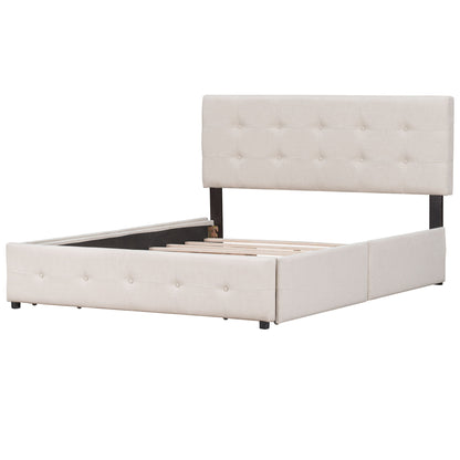 Upholstered Platform Bed With Classic Headboard And Drawers, No Box Spring Needed