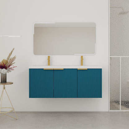 Contemporary Wall Mounted Bathroom Vanity With Resin Double Sink