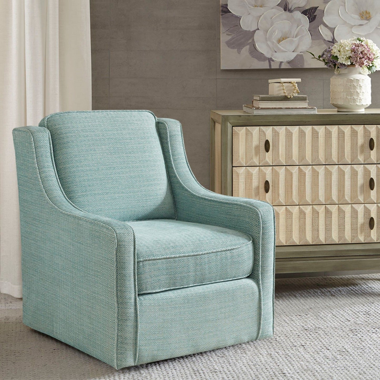 Swivel Chair With Foam Cushion / Black Metal Swivel - Blue