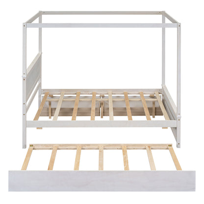 Canopy Platform Bed With Drawers, Support Slats, No Box Spring Needed